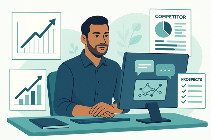 AI implementation for small business. Business Owner Analyzing Data in Office